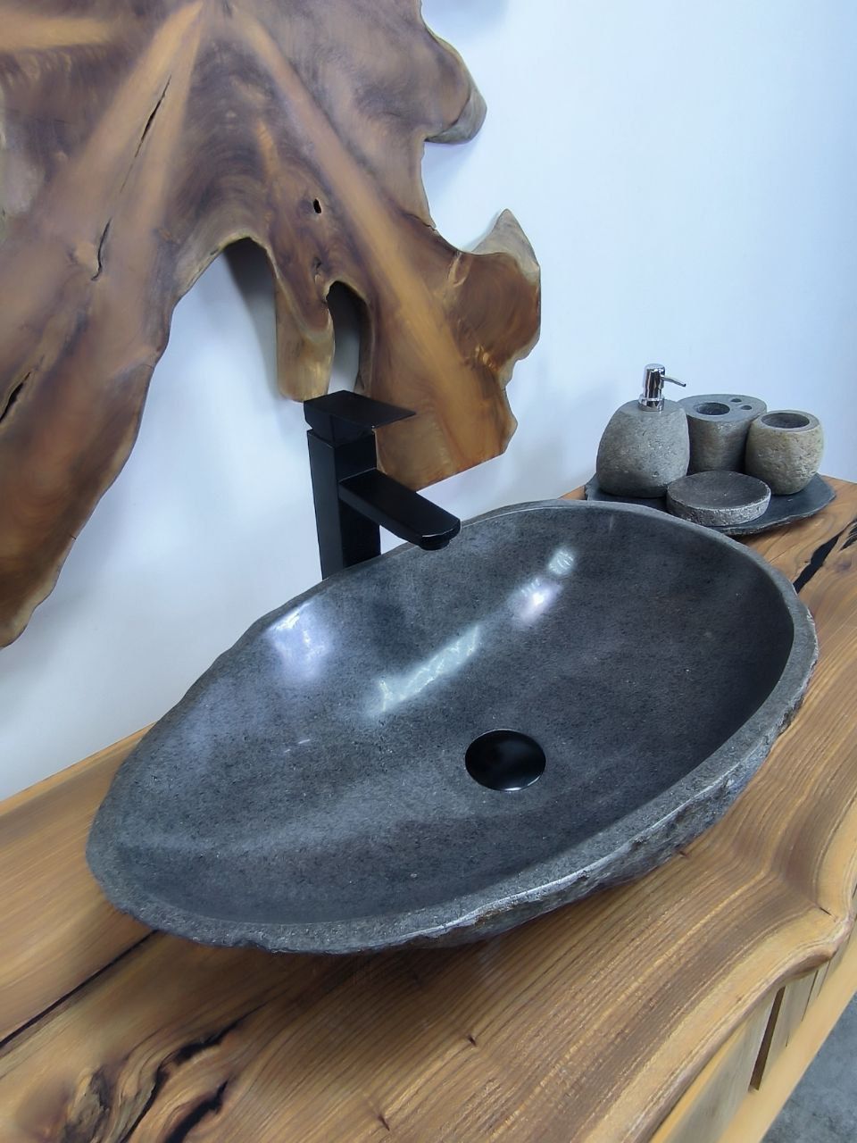 Раковина из речного камня RS-66421 56х37х15 из натурального камня