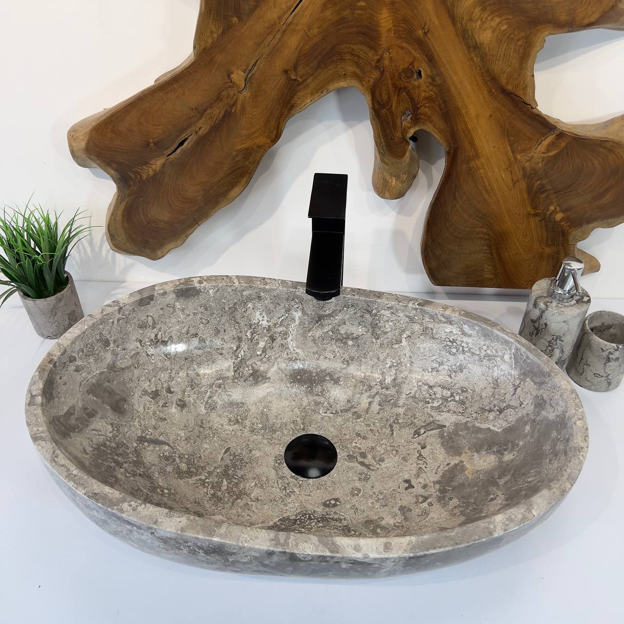 Раковина из мрамора Oval Grey OM-66802 60*40*18 из натурального камня