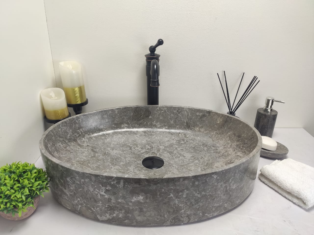 Раковина из мрамора Oval Grey Big OM-60095 60*40*14 из натурального камня