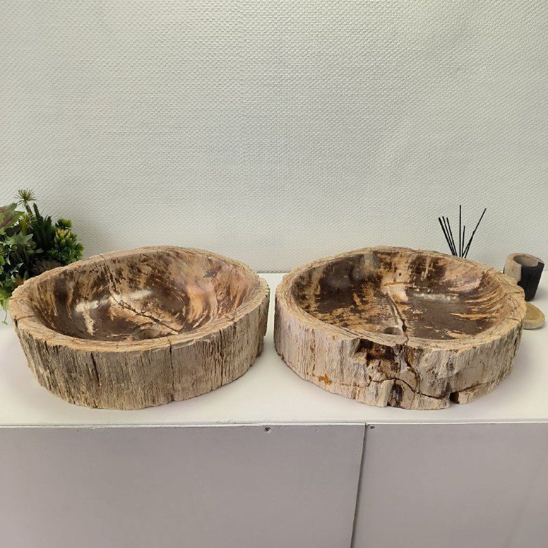 Раковина из окаменелого дерева ПАРА! OD-62099 57*46*16 2шт из натурального камня