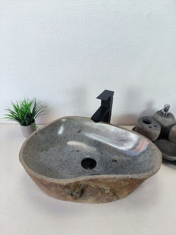 Раковина из речного камня RS-66189 53х37х15 из натурального камня
