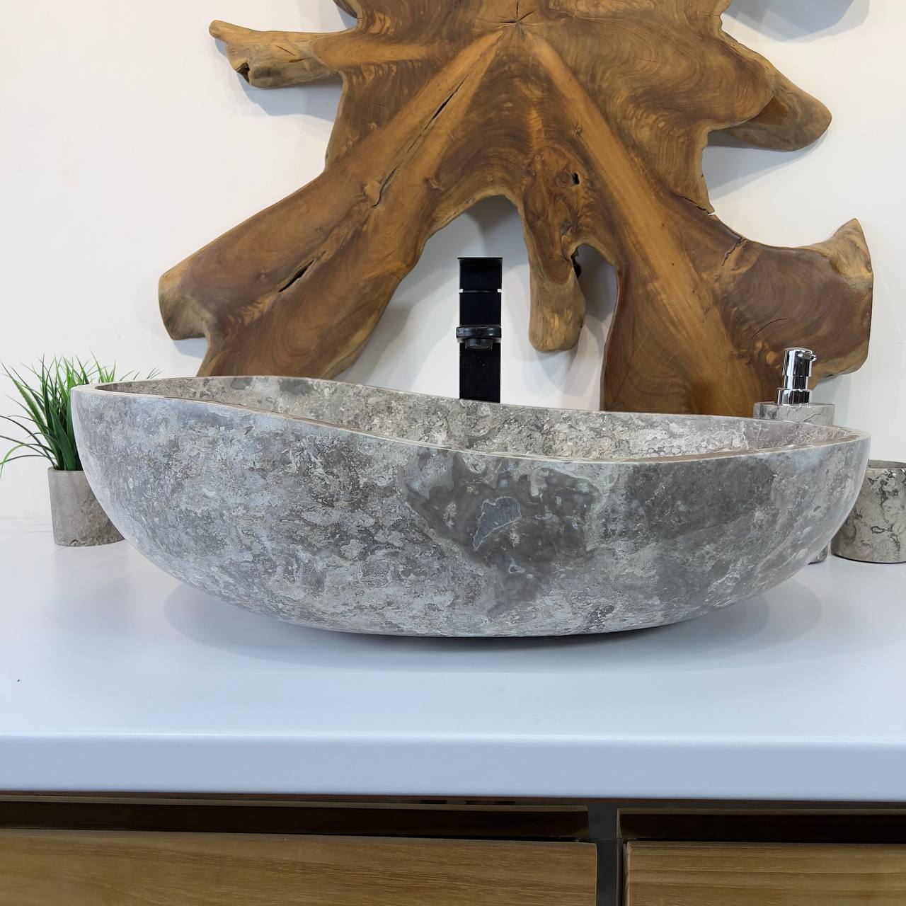 Раковина из мрамора Oval Grey OM-66802 60*40*18 из натурального камня