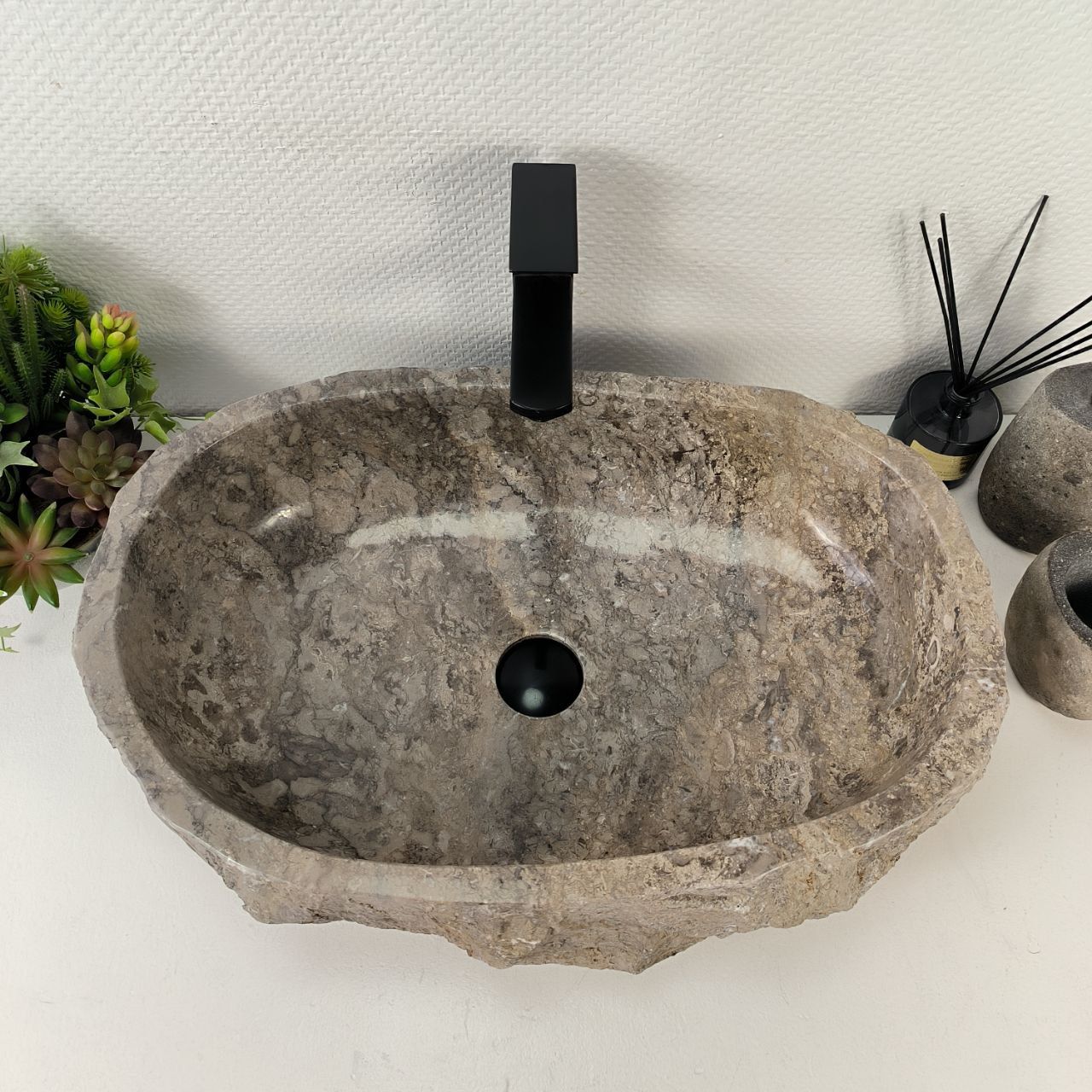 Раковина из мрамора Erozy Grey EM-65517 60*52*15 из натурального камня