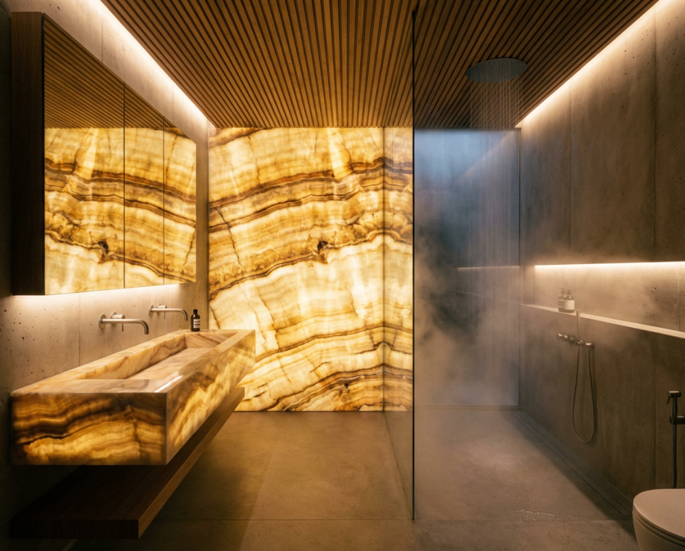 Оникс и свет: как материал раскрывается в пространстве