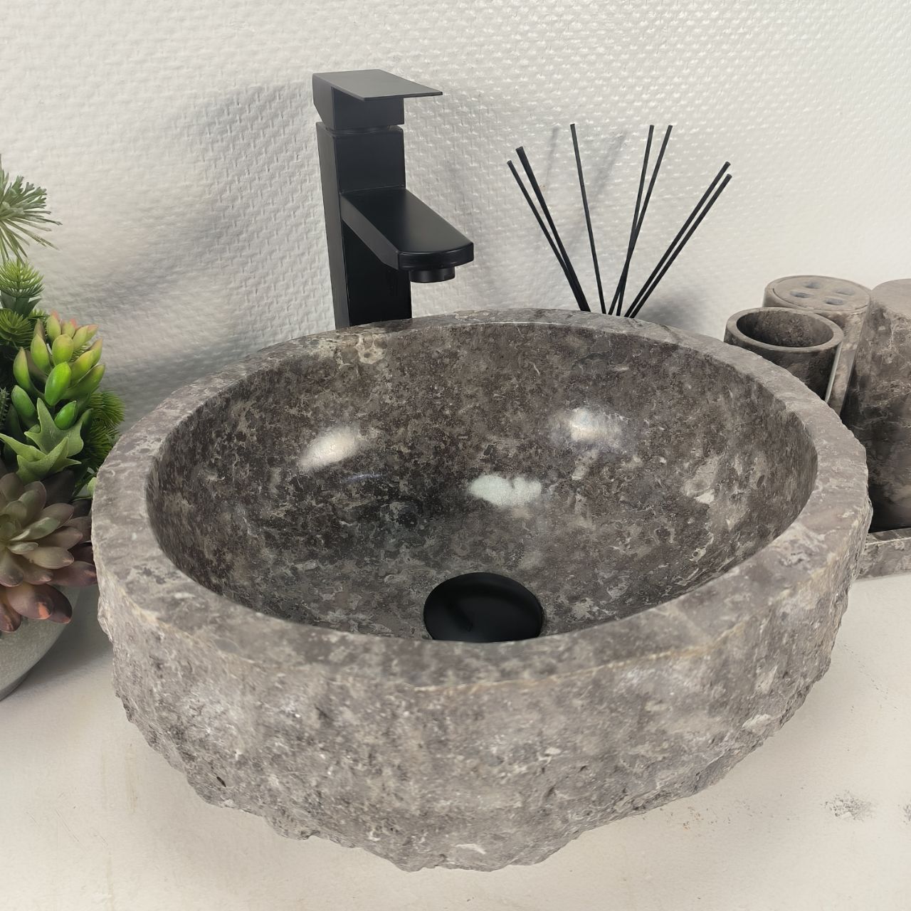 Раковина из мрамора Erozy Grey EM-64638 37*32*16 из натурального камня