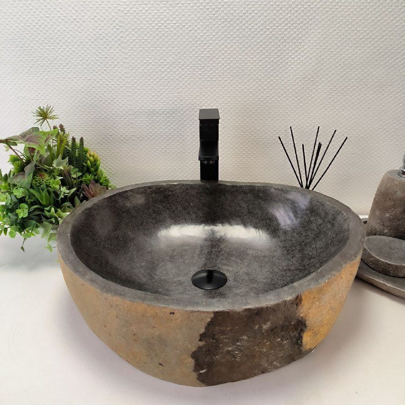 Раковина из речного камня RS-63364 (54*45*15) из натурального камня