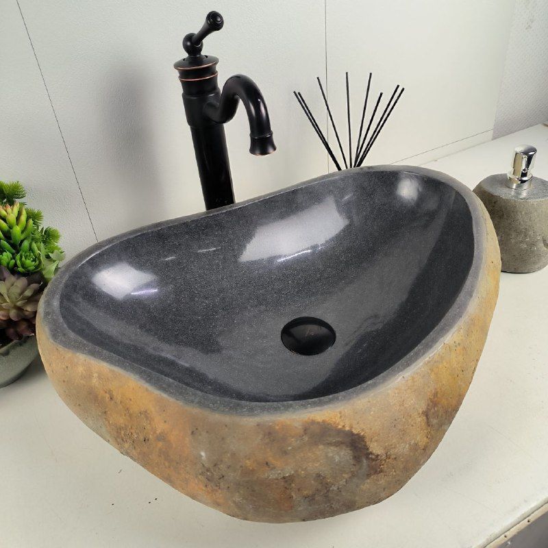 Раковина из речного камня RS-62080 (57*42*15) из натурального камня
