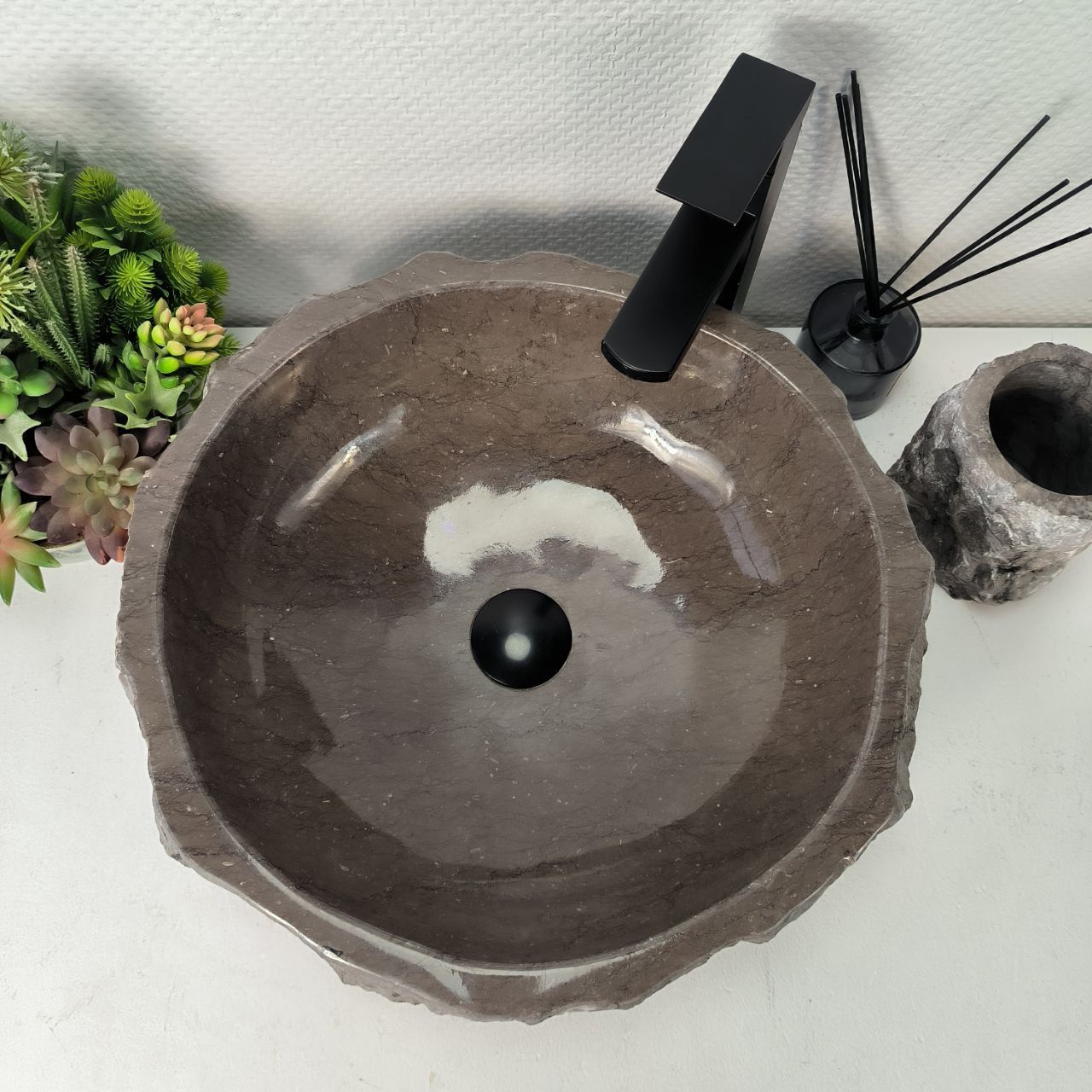 Раковина из мрамора Erozy Grey EM-64973 45*44*16 из натурального камня