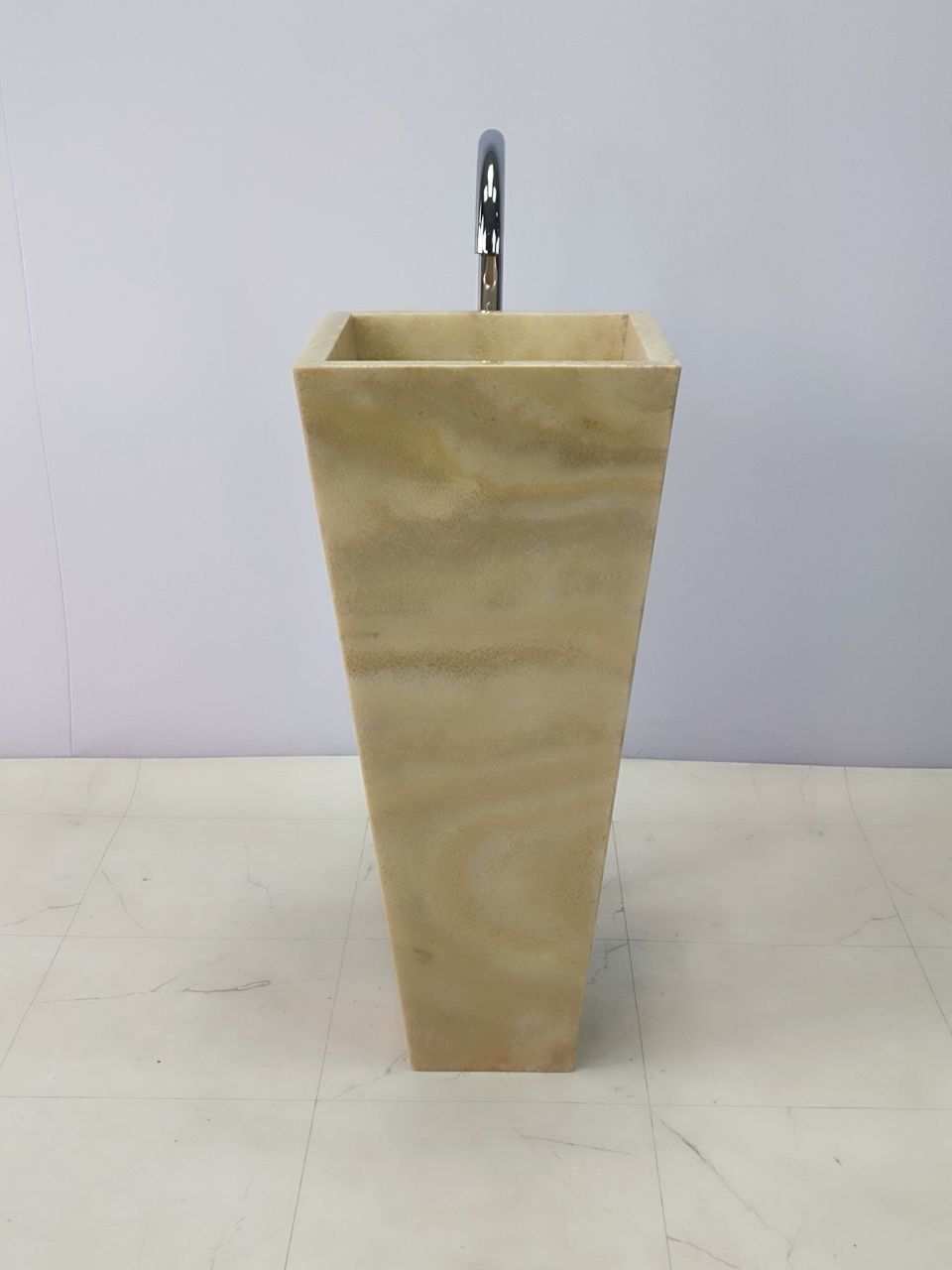 Раковина напольная из оникса Square Yellow ON-66242 40х40х90 из натурального камня