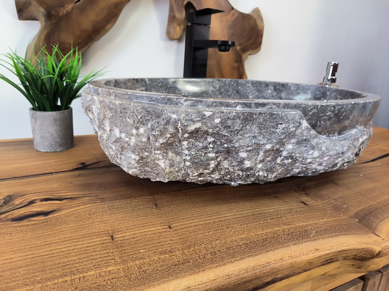Раковина из мрамора Oval Grey Marmo Wave OM-65748 56х36х15 из натурального камня