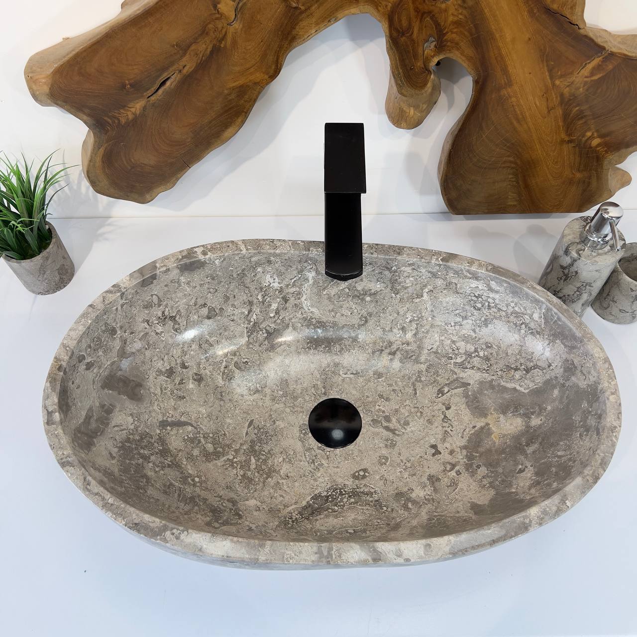 Раковина из мрамора Oval Grey OM-66802 60*40*18 из натурального камня