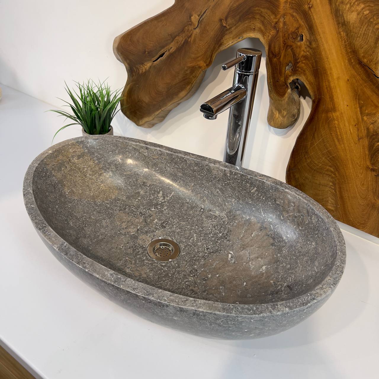 Раковина из мрамора Oval Grey OM-66796 60*40*18 из натурального камня