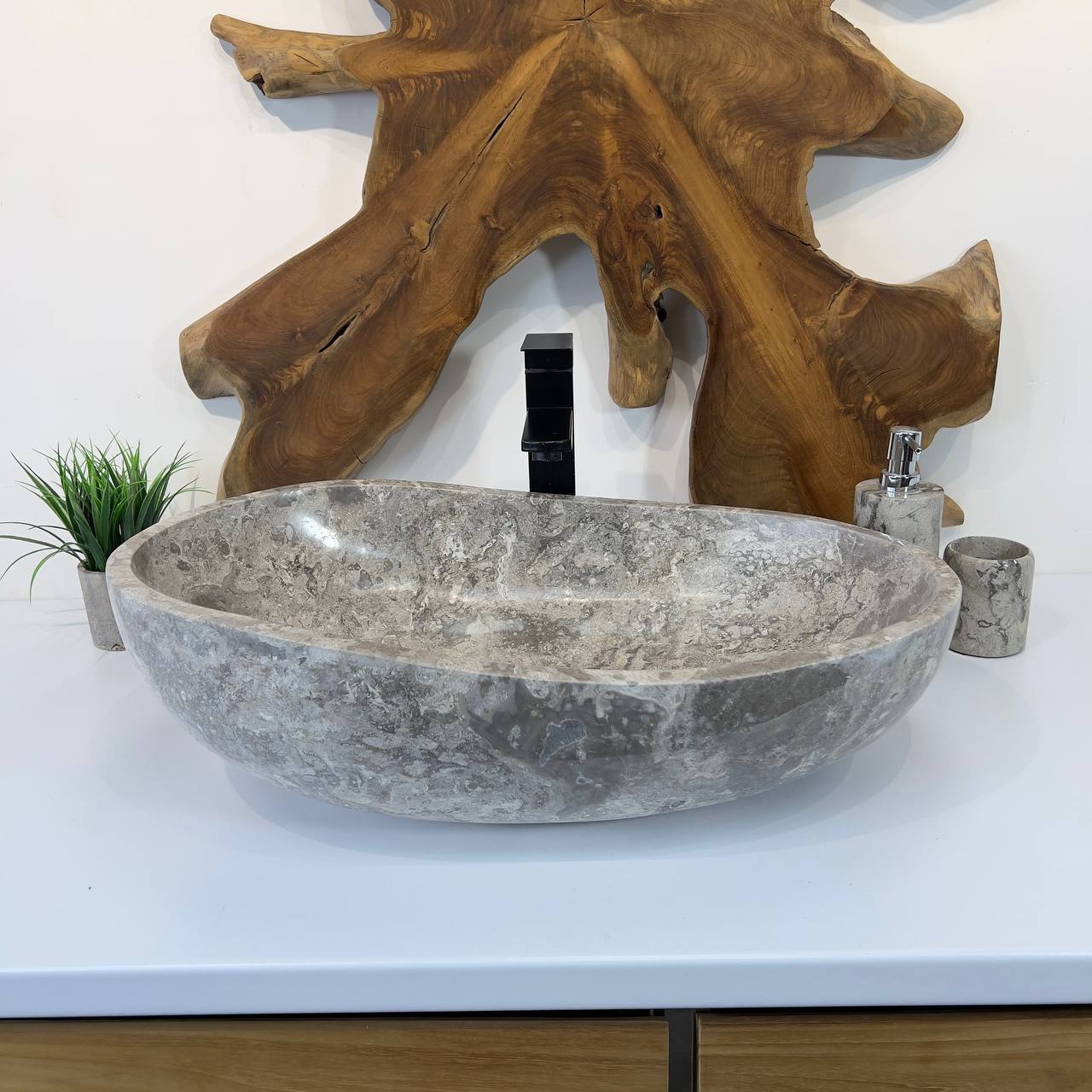 Раковина из мрамора Oval Grey OM-66802 60*40*18 из натурального камня