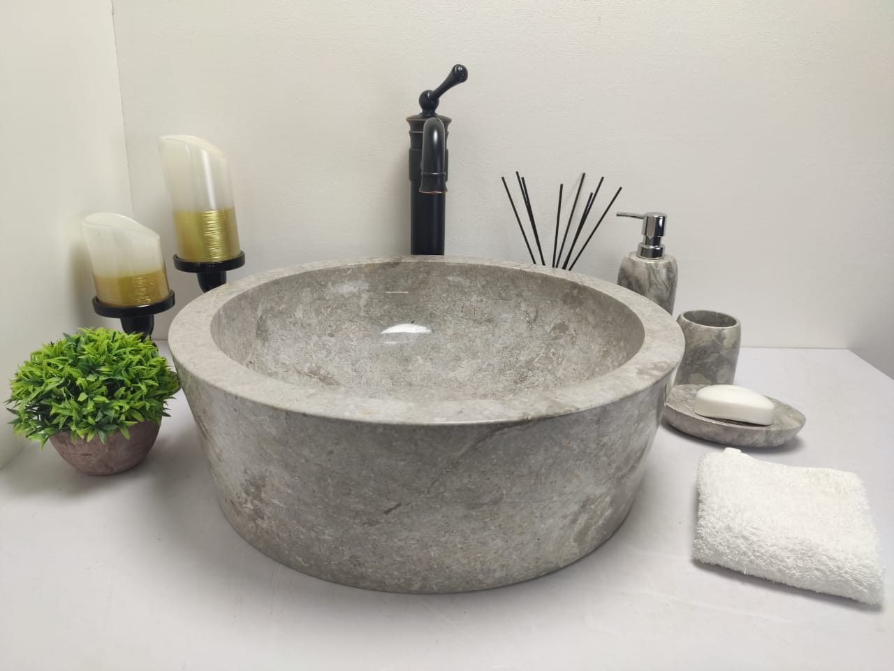 Раковина из мрамора Drum Grey Medium DM-60197 45*45*15 из натурального камня