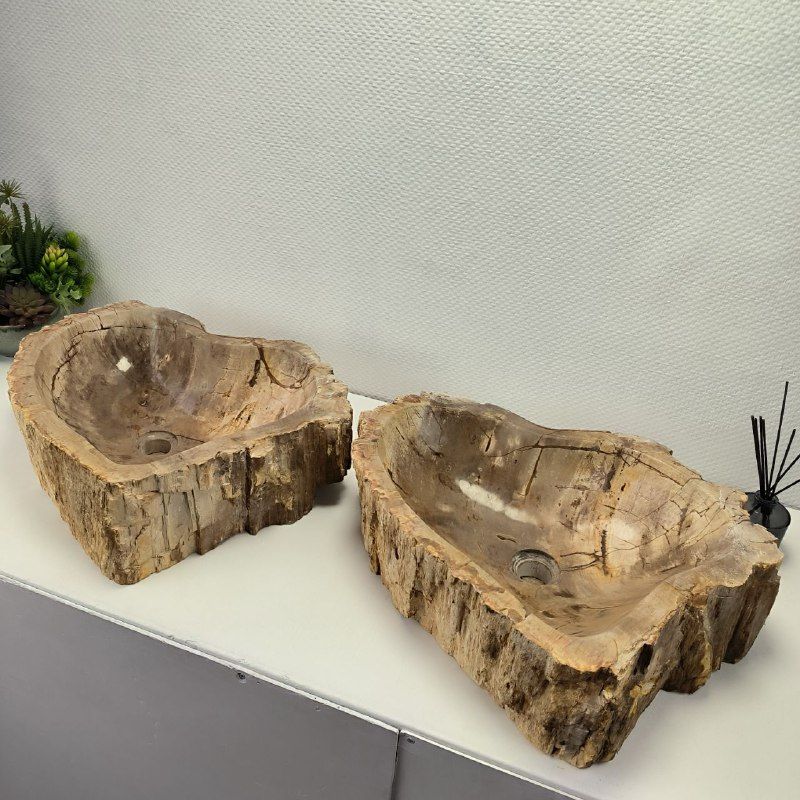 Раковина из окаменелого дерева ПАРА! OD-62096 55*55*15 2шт из натурального камня