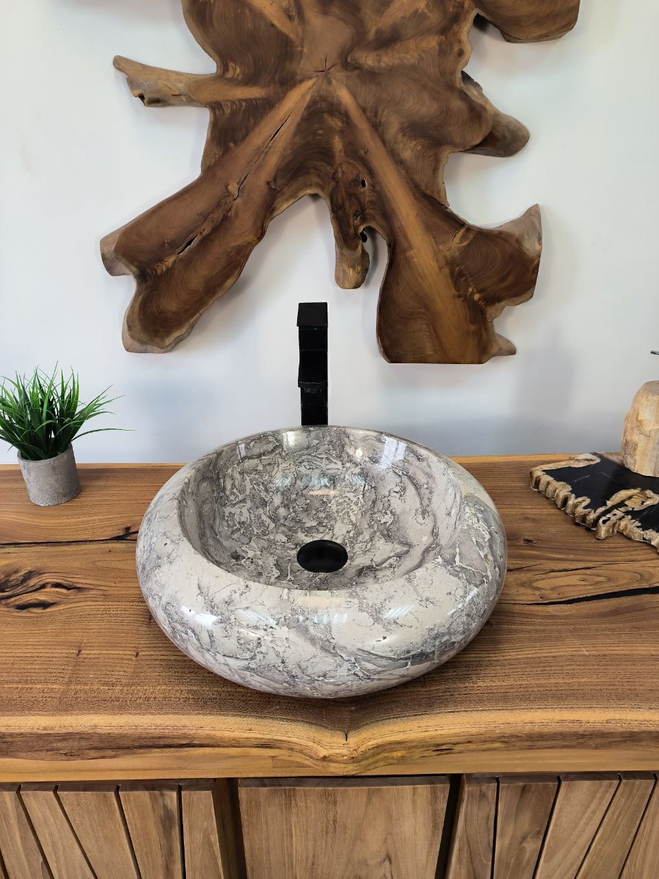 Раковина из мрамора Donut Doreng Grey DM-65867 45х45х13 из натурального камня