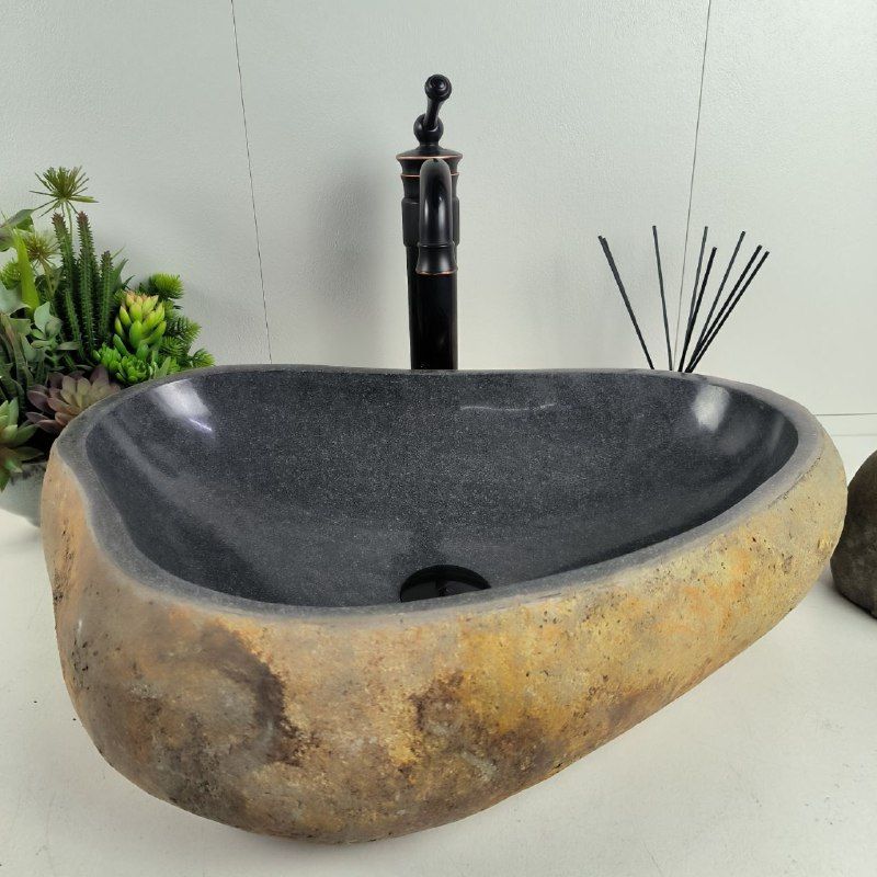 Раковина из речного камня RS-62080 (57*42*15) из натурального камня