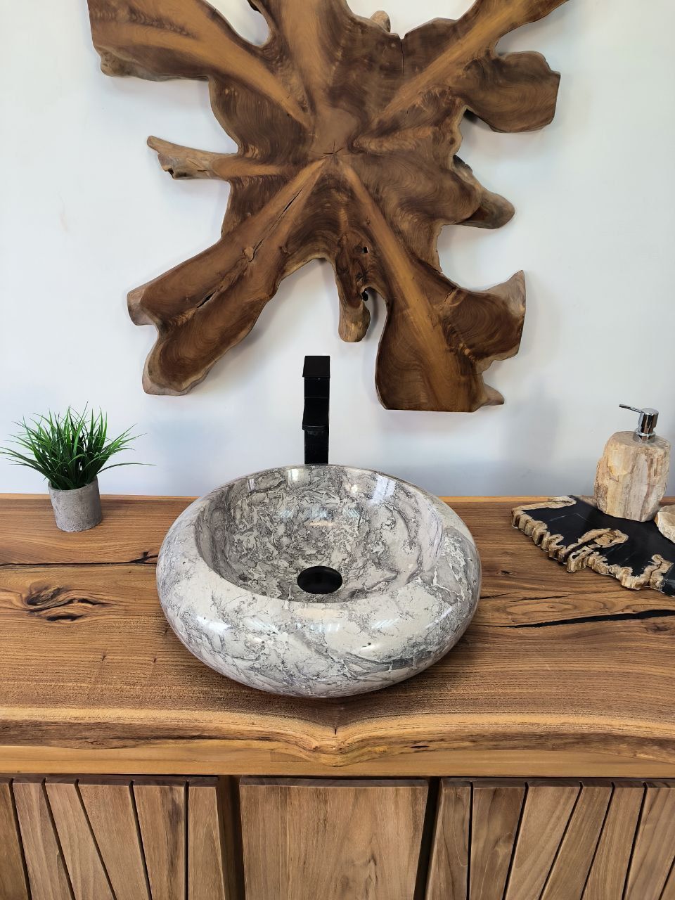 Раковина из мрамора Donut Doreng Grey DM-65867 45х45х13 из натурального камня