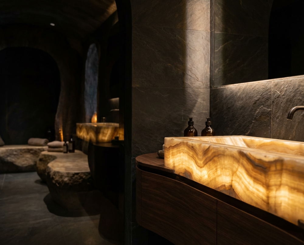 Ониксовые раковины и их визуальная сила в ванной