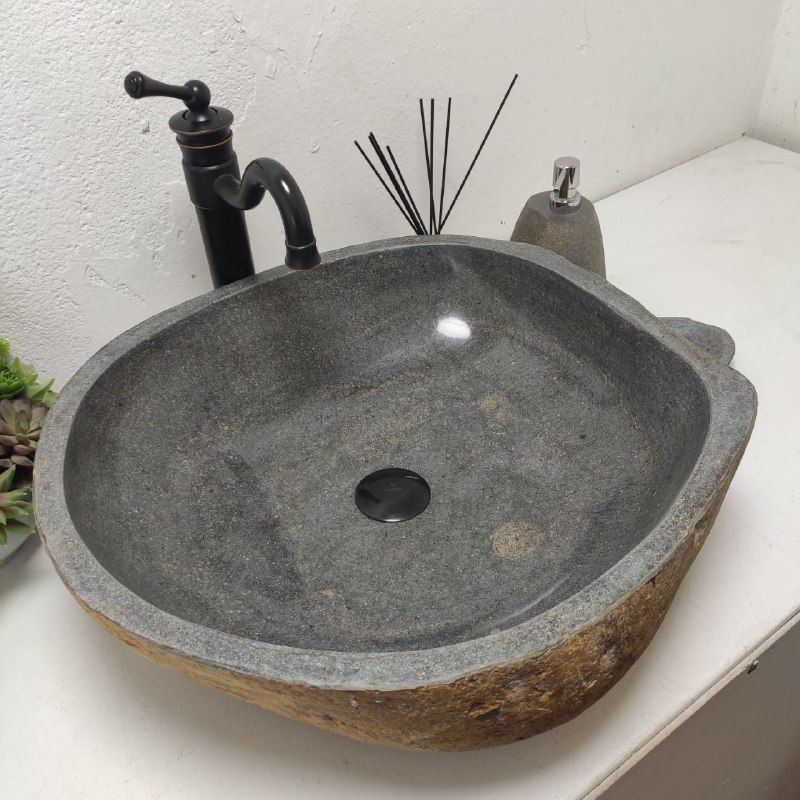 Раковина из речного камня RS-62044 (54*51*16) из натурального камня