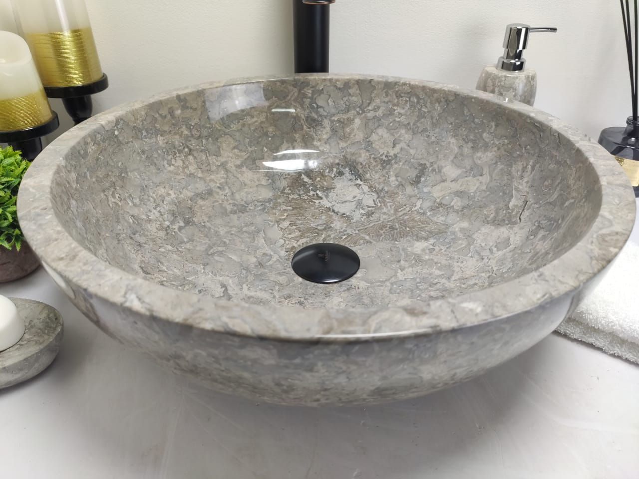 Раковина из мрамора Bowl Grey TinLip BM-60028 45*45*15 из натурального камня