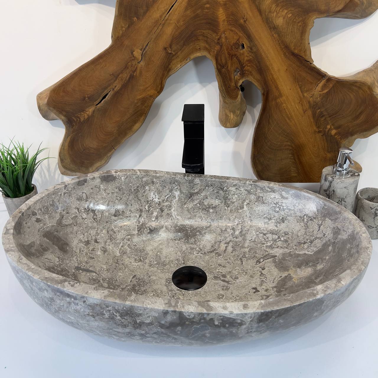 Раковина из мрамора Oval Grey OM-66802 60*40*18 из натурального камня