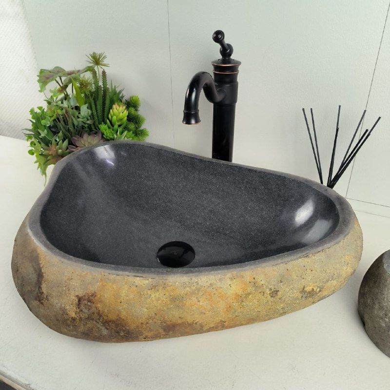 Раковина из речного камня RS-62080 (57*42*15) из натурального камня