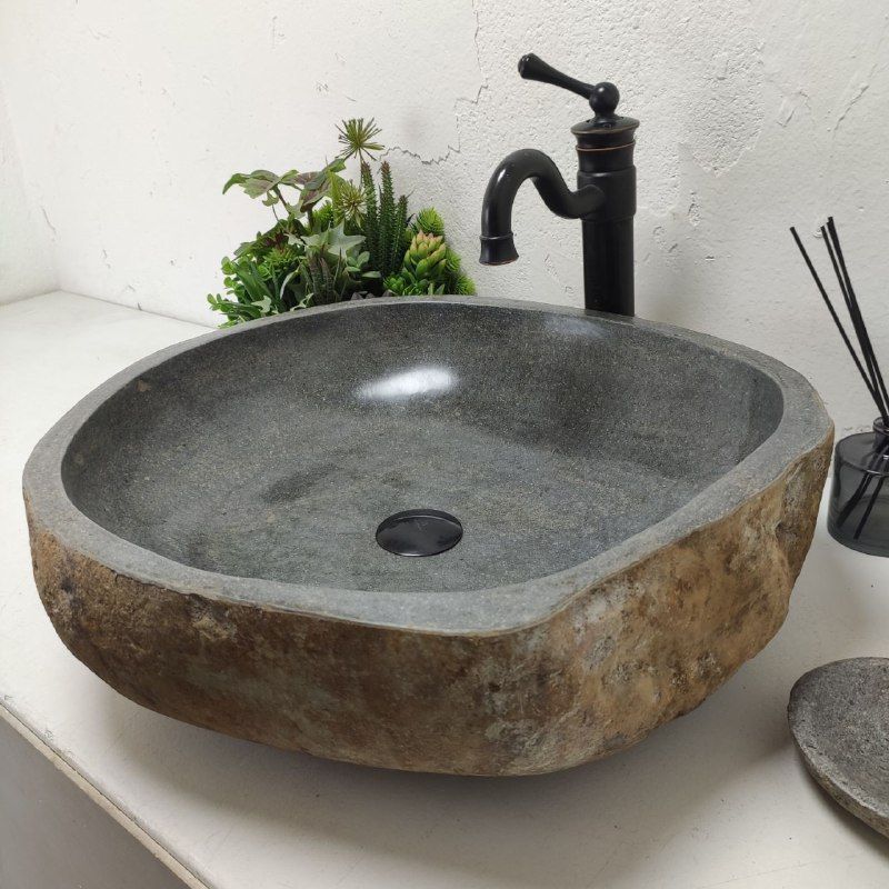 Раковина из речного камня RS-62044 (54*51*16) из натурального камня