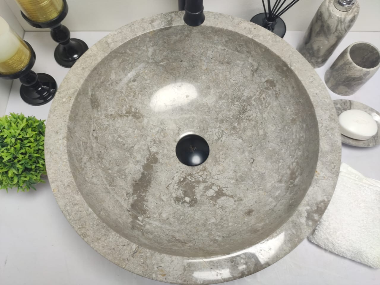 Раковина из мрамора Drum Grey Medium DM-60197 45*45*15 из натурального камня