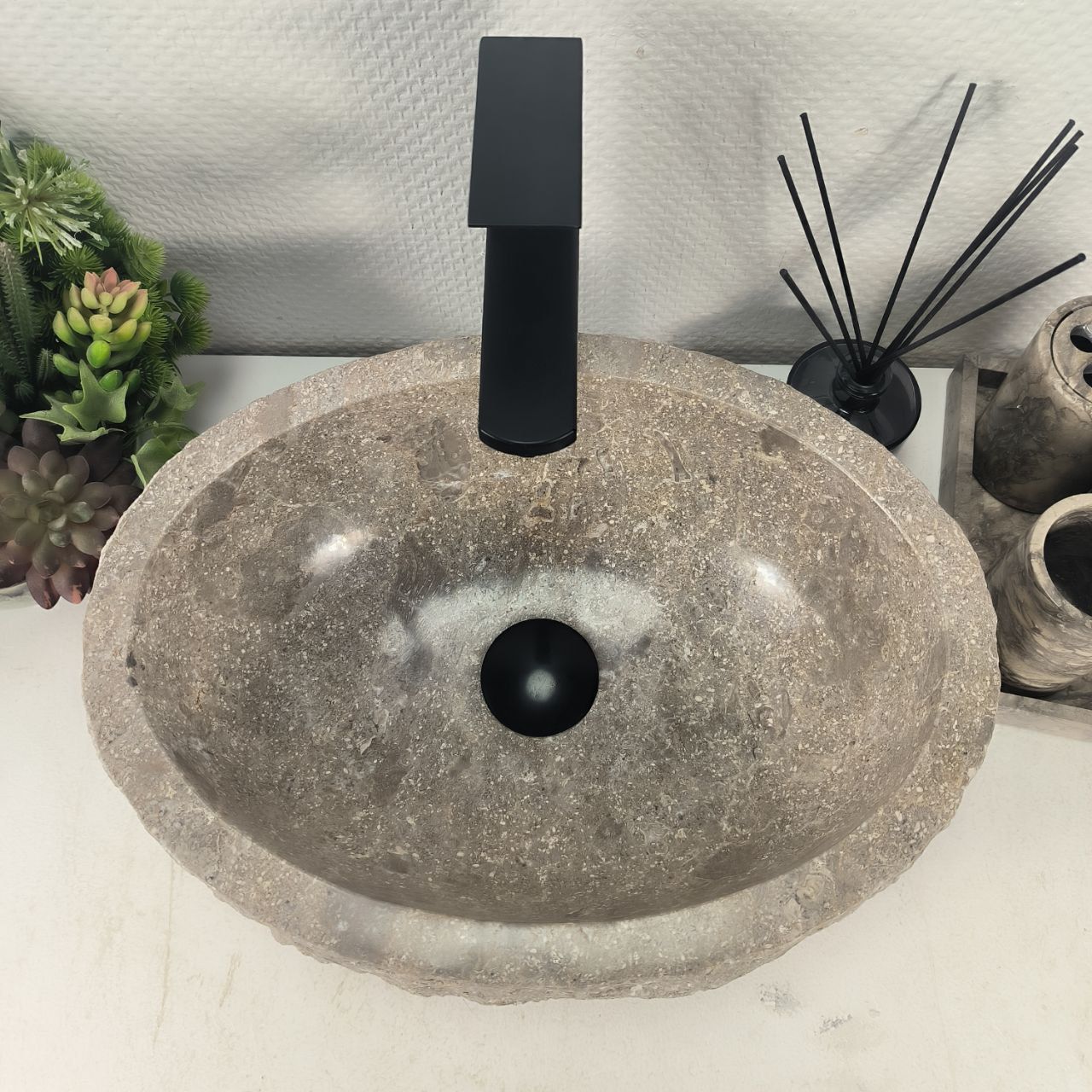 Раковина из мрамора Erozy Grey EM-64640 42*32*16 из натурального камня