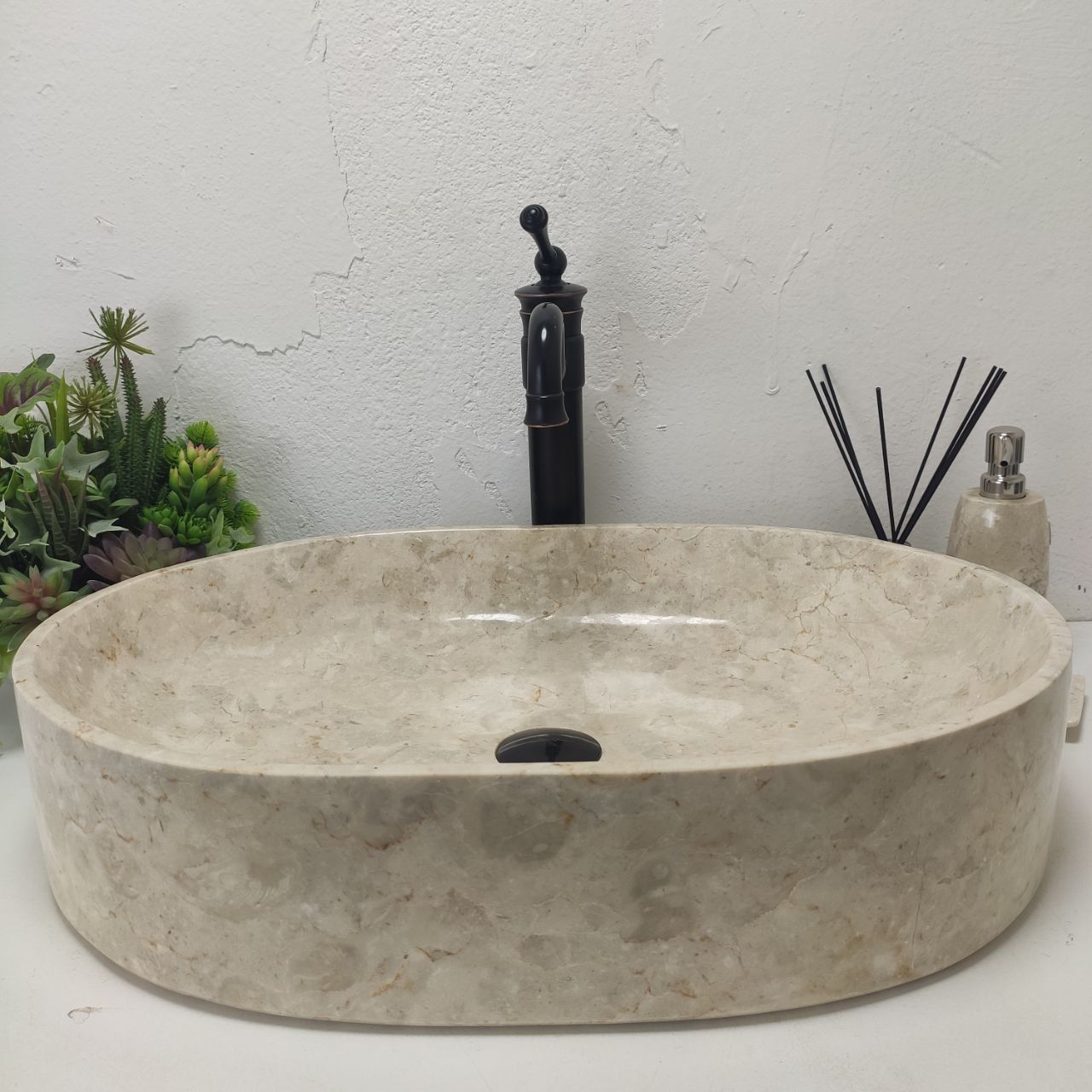 Раковина из мрамора Oval Cream Big OM-61548 60*40*13 из натурального камня