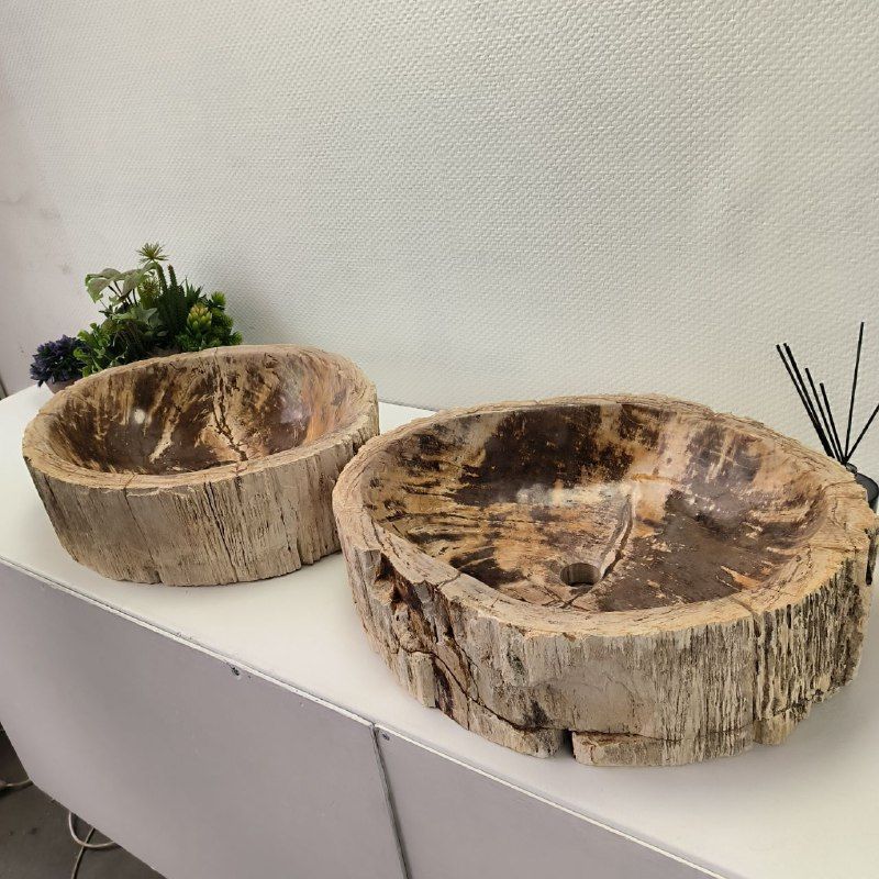 Раковина из окаменелого дерева ПАРА! OD-62099 57*46*16 2шт из натурального камня