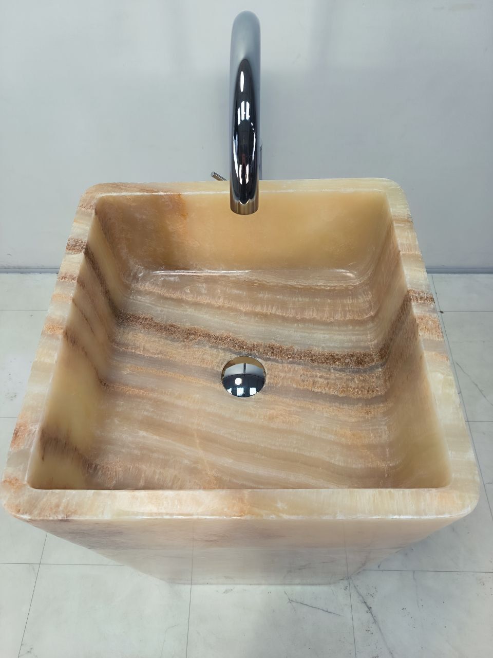 Раковина напольная из оникса Square Yellow ON-65923 45х45х90 из натурального камня