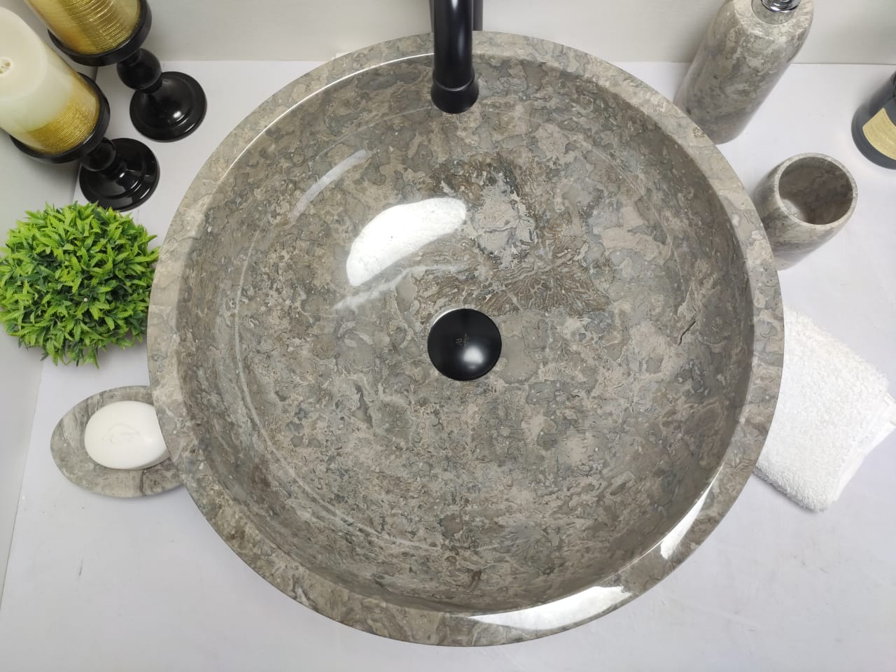 Раковина из мрамора Bowl Grey TinLip BM-60028 45*45*15 из натурального камня