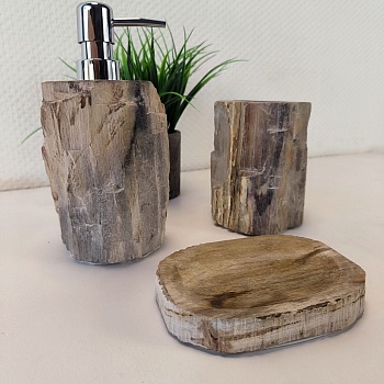 Набор из окаменелого дерева 3 предм NF-66110 дозатор,стаканчик, мыльница