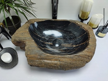 Раковина из окаменелого дерева FSB-6415 55*40*15 из натурального камня