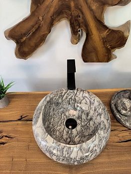 Раковина из мрамора Donut Doreng Grey DM-65869 40х40х15 из натурального камня