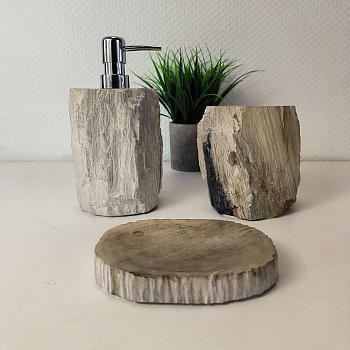 Набор из окаменелого дерева 3 предм NF-66116 дозатор,стаканчик, мыльница