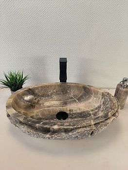 Раковина из оникса Oval Grey Marmo Wave OO-66122 58*38*15 из натурального камня
