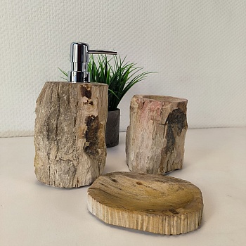 Набор из окаменелого дерева 3 предм NF-66108 дозатор,стаканчик, мыльница