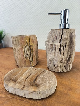 Набор из окаменелого дерева 3 предм NF-66129 дозатор,стаканчик, мыльница