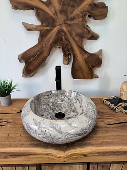 Раковина из мрамора Donut Doreng Grey DM-65867 45х45х13 из натурального камня