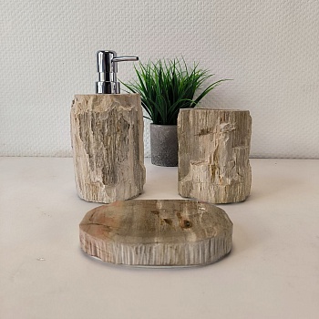 Набор из окаменелого дерева 3 предм NF-66119 дозатор,стаканчик, мыльница