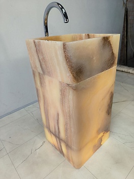Раковина напольная из оникса Square Yellow ON-65918 45х45х90 из натурального камня