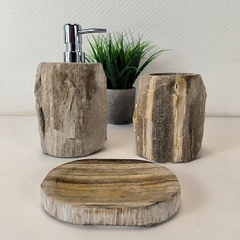 Набор из окаменелого дерева 3 предм NF-66113 дозатор,стаканчик, мыльница