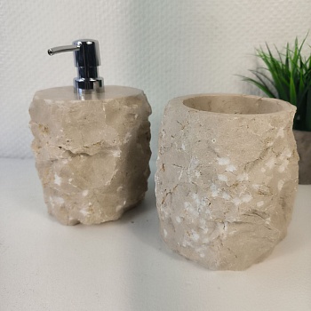 Набор из мрамора 2 предмета Erozy Cream CM-65302 (дозатор+стаканчик)