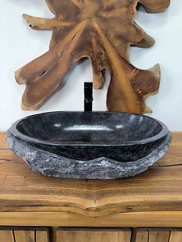 Раковина из мрамора Oval Black Wave OM-66588 62*42*15 из натурального камня
