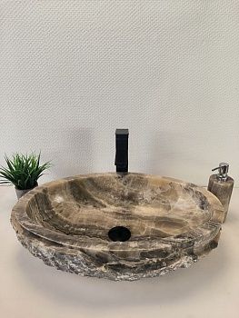 Раковина из оникса Oval Grey Marmo Wave OO-66121 58*38*15 из натурального камня