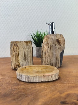 Набор из окаменелого дерева 3 предм NF-66127 дозатор,стаканчик, мыльница