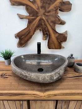 Раковина из речного камня RS-65820 60х41х15 из натурального камня